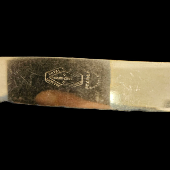 Vtg Royal Brand Cutlery France Steak Knives Set of 2 Bone Handle Brass Bolsters - Picture 4 of 4